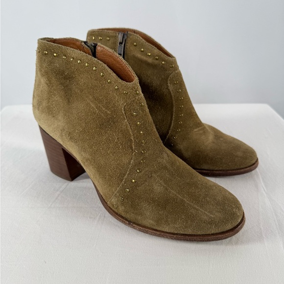 Frye Shoes - Frye Nora Suede Studded Booties in Olive Green Size 8